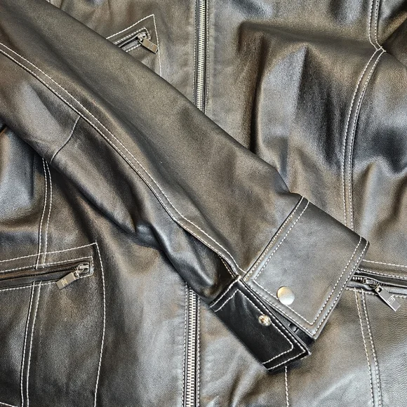 Pamela McCoy Women Black Biker Leather Jacket Size Large - Picture 4 of 10